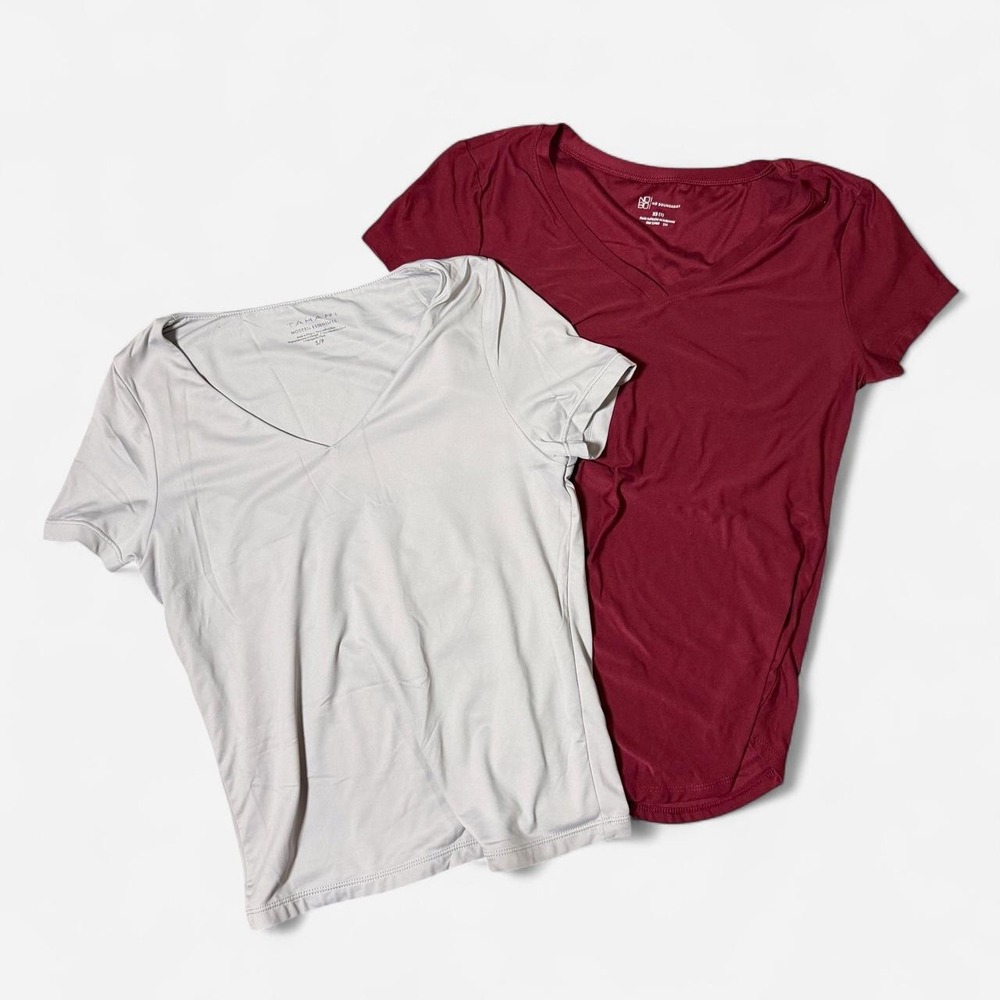 Tahari No Boundaries Womens V-Neck Tops Bundle Red Grey XS S 2 Piece Set
